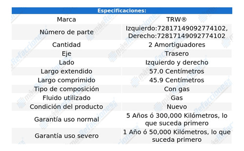 Par De Amortiguadores Gas Traseros C320 De 2001 A 2005 Trw Foto 2