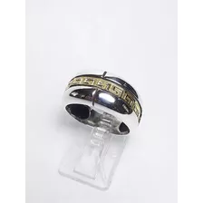 Anillo De Plata Y Oro Guarda Griega Cabuchon 10mm N°14 P9020