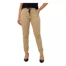 Calça Jogger Sarja Jeans Feminina Elástico Cintura Lycra 