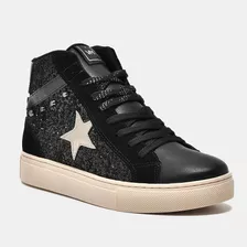 Tênis Botinha Via Marte Com Glitter Feminino Cor Preto