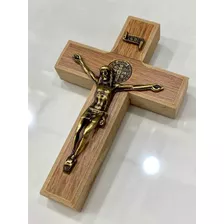 Crucifixo Cruz De Madeira E Metal São Bento Lindo