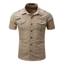 Camisa Social Masculina Estilo Militar Manga Curta