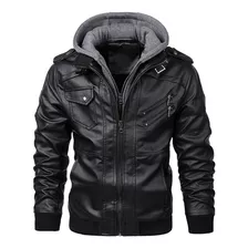 Cool Retro Biker Chaqueta De Cuero Con Capucha Para Hombre