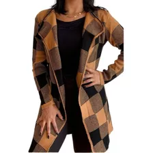 Casaco Xadrez Feminino Sobretudo Trico Inverno 