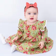 Vestido De Bebê Xadrez Lilás Luxo Com Tiara 100% Algodão 