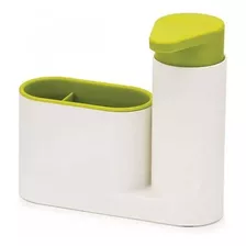 Dispenser De Detergente Y Organizador Plástico Color Blanco Con Verde