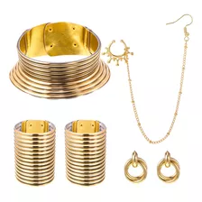 Hicarer 6 Pcs Africano National Gold Jewelry Women Women Set