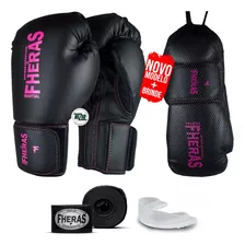 Kit Luva De Boxe Muay Thai Mma Pro Pink Bandagem Bucal 12oz