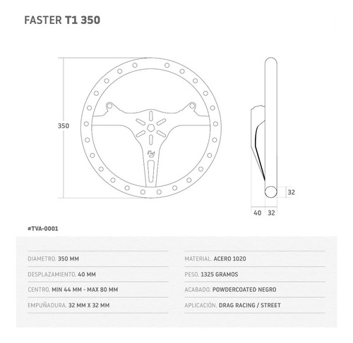 Volante Deportivo Faster T1 350mm Perforado Acero Collino Foto 2