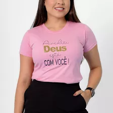 T-shirt Babylook Cristã Feminina Blusa Bordado - Rosa Bebê M