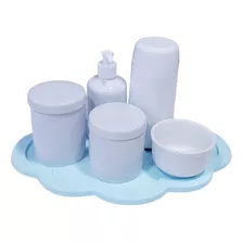 Kit Higiene Bebê Nuvem Verde Porcelana Branca 6 Peças