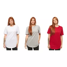 Kit 03 Camisetas Feminina Oversized Longline Manga Curta C1