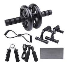 Kit Rodillo Rueda Abdominal Barras Push-up Cuerda Ejercitado