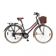 Bicicleta Urbana Femenina S-pro Strada Lady Dlx R28 7v Cambios Shimano Tourney Tz50 Color Negro/rojo Con Pie De Apoyo