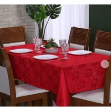 Toalha De Mesa Jacquard Vermelha 10 A 12 Lugares Feliz Natal