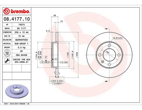 Par Discos Brembo Volkswagen Golf Manhattan 1995-1996 Del Foto 2