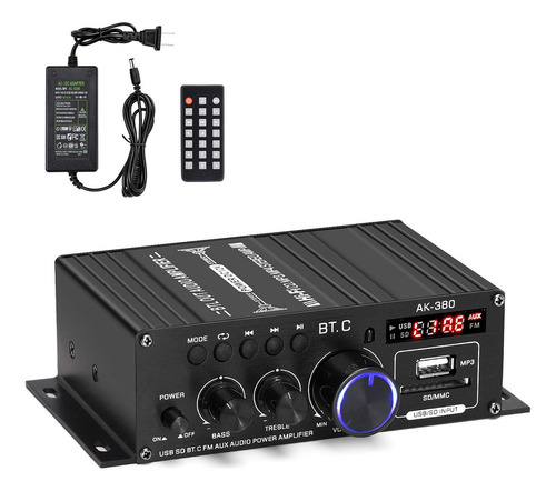 Mini Amplificador De Audio Bluetooth 800w 2 Canales Con Adaptador De Corriente Ak-380