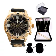 Relógio Masculino Banhado Ouro18k Original Barato + Pulseira