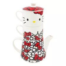 Juego De Té Porcelana Tetera 2 Tazas Apilable Hello Kitty 