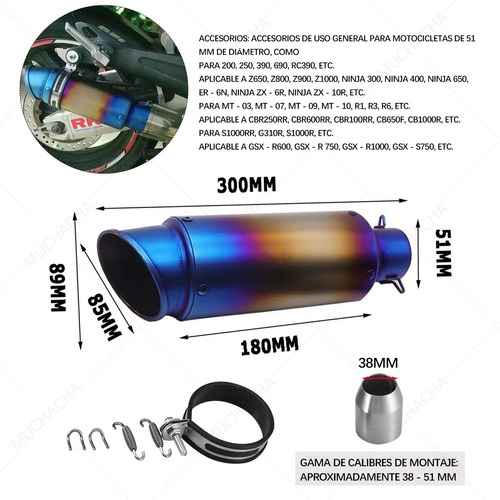 Escape Silenciador Para Moto 51mm Universal Azul Degradado Foto 10