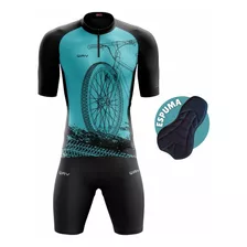 Conjunto Roupa De Ciclismo Camisa + Bermuda Almofadada