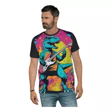 Camiseta Plus Size Dinossauro Music Collors Psicodelica 