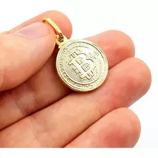 Pingente Moeda De Bitcoin Banhado A Ouro 18k