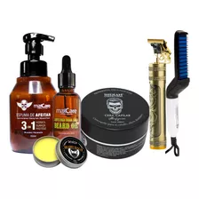 Kit Para Barba Cera/bálsamo/espuma/alisador/cortadora/aceite