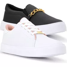 Kt Combo 2 Tênis Feminino Casual Sapatenis Feminino Branco