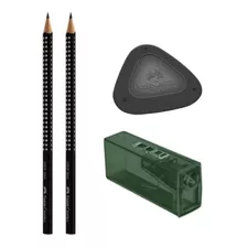 Kit Lápis Grafite N.2 + Apontador + Borracha Faber Castell