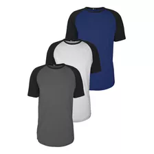 Kit 3 Camisetas Blusas Dry Fit Raglan Academia Masculina