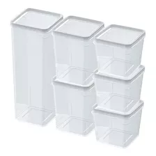 Conjunto Mantimentos 6 Potes Modular Organizador De Plástico