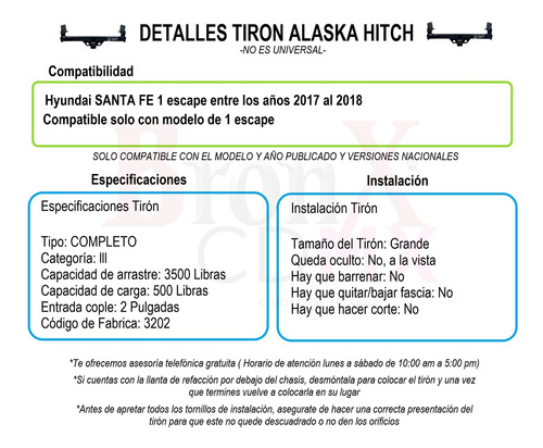 Tiron Jalon Remolque Hyundai Santa Fe 1 Escape 17-21 Alaska Foto 8