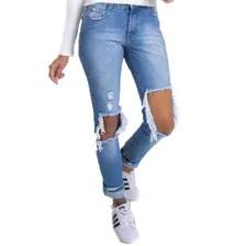 Calça Jeans Destroyed Feminina Cintura Média Lady Rock