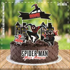 Topo Topper De Bolo Personalizado Homem-aranha Miles Morales