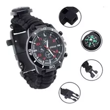 Reloj Watch Camping Supervivencia Silbato Brujula Paracord Color De La Malla Negro Color Del Bisel Negro Color Del Fondo Negro