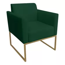 Poltrona Decorativa Base Industrial Dourada Maressa S23 Sued Cor Verde Desenho Do Tecido Liso