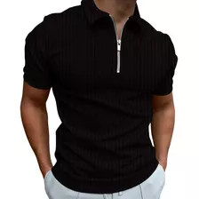 Camisa Polo Manga Curta Com Ziper Gola Polo Masculina