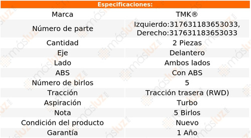 2- Mazas Delanteras Con Abs 328i 2.0l 4 Cil 2012/2015 Tmk Foto 2