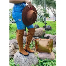 Combo Dama Nat, Bolsa, Cartera, Botas Largas Y Sombrero