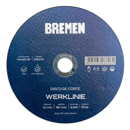 Disco Corte Bremen Werklinie 180 X 1.6mm X 10u Alto Ren 8746 Azul