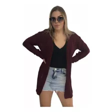 Kimono Cardigan Reto Feminina Manga Longa Aberto Liso 