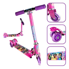 Patinete Infantil 3 Rodas Led Dobrável Princesas Criança 60k