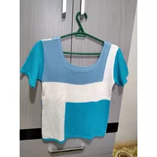 Blusa Tricôt Azul Listrada