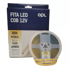 Fita Led Cob 9w/m 5m Perfil E Móveis 12v 3000k Branco Quente