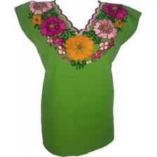 Blusa Típica Artesanal Margaritas Bordada Manta Chiapaneca