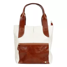 Bolsa De Ombro Grande Feminina Couro Legitimo Luxo Acambamento Dos Ferragens Ouro Cor Off White E Caramelo Desenho Do Tecido Liso