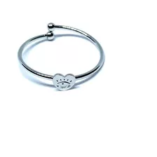 Anillo Acero Inoxidable Plateado Corazon Ajustable