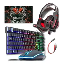 Super Kit Gamer Teclado Rgb Mouse Usb Headset Mousepad Pc