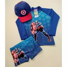 Kit Praia Infantil - Composto Por 3 Peças (capitão América)